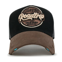 ililily Premium ROAD TRIP Round Embroidery Trucker Hat Vintage Baseball Cap