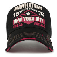 ililily PREMIUM Manhattan Wide Embroidery Trucker Hat Vintage Baseball Cap
