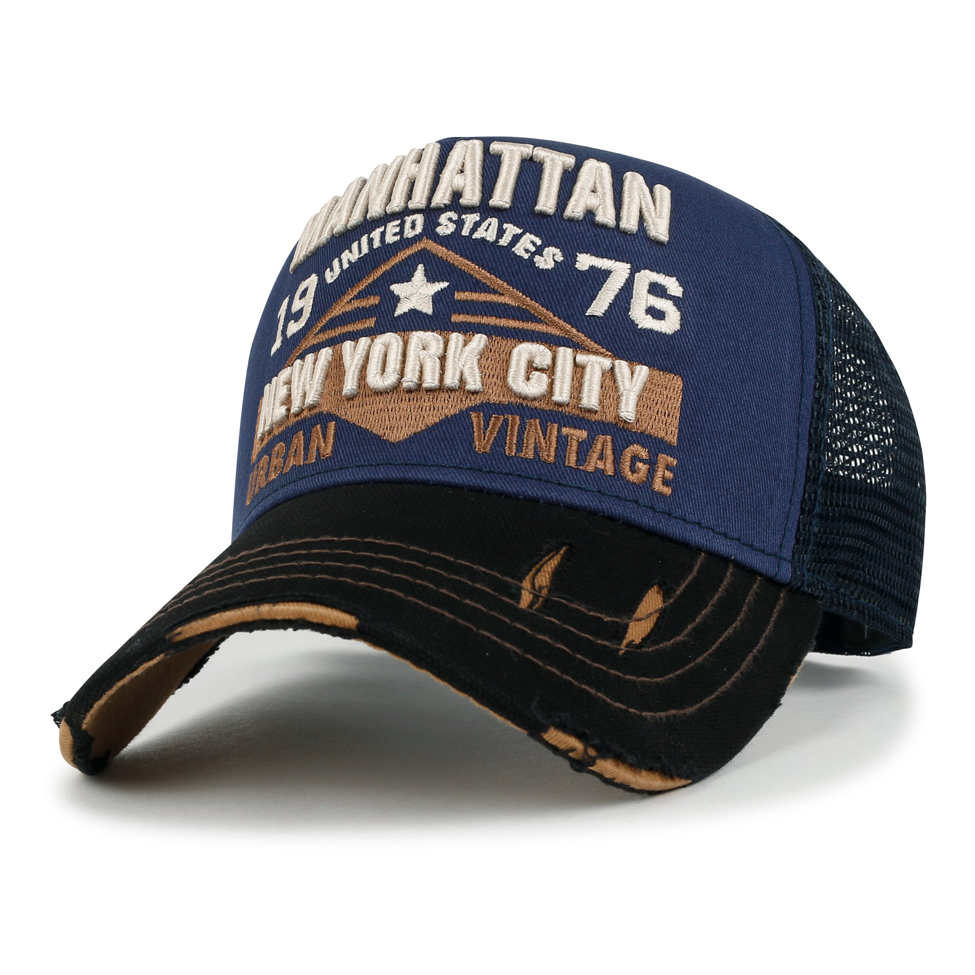 ililily Premium Manhattan Wide Embroidery Trucker Hat Vintage Baseball Cap Medium / Green - Manhattan