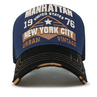 ililily PREMIUM Manhattan Wide Embroidery Trucker Hat Vintage Baseball Cap