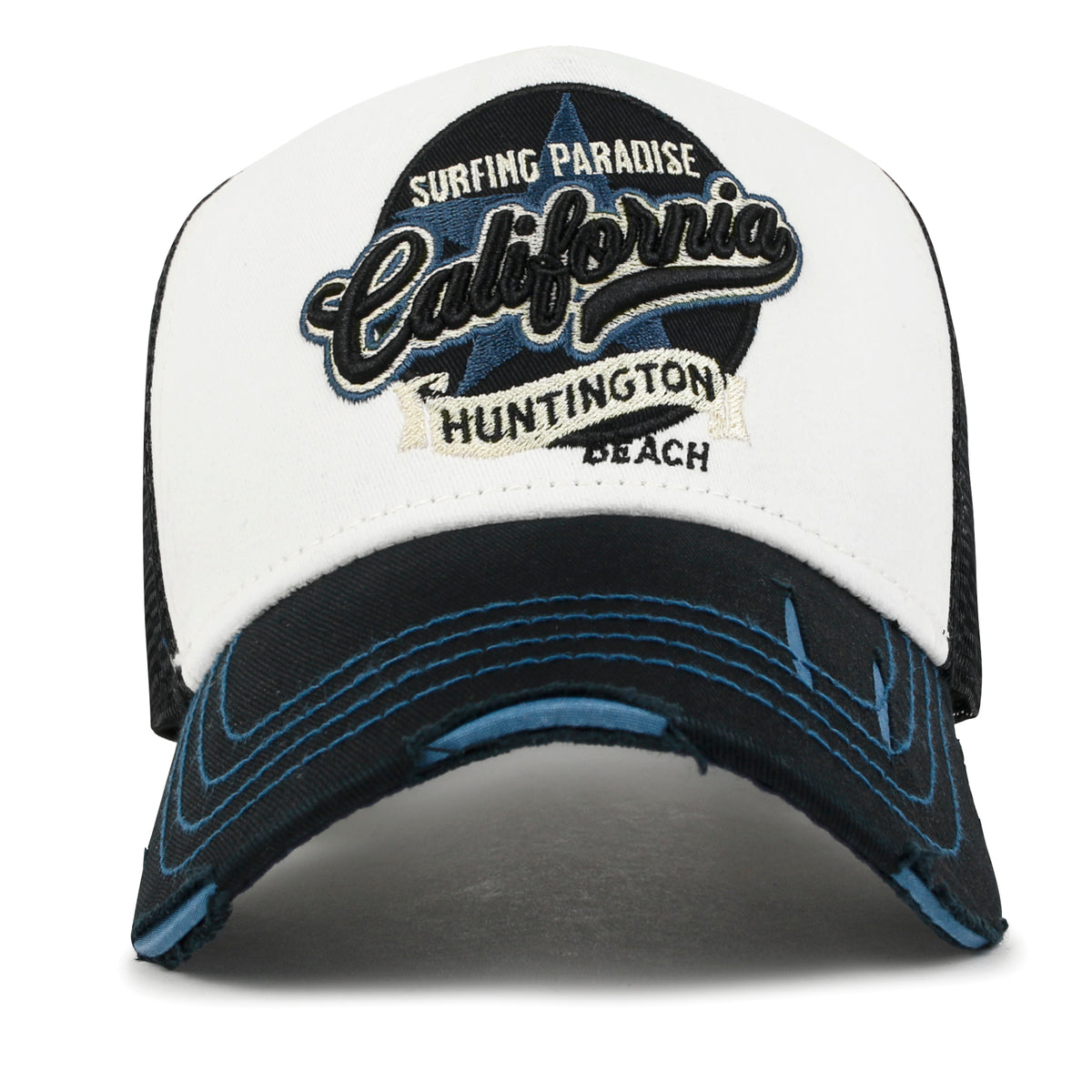 ililily PREMIUM California Huntington Round Embroidery Hat Vintage Baseball Cap