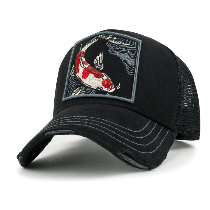ililily Premium Koi Fish Embroidery Baseball Cap Structured Hat
