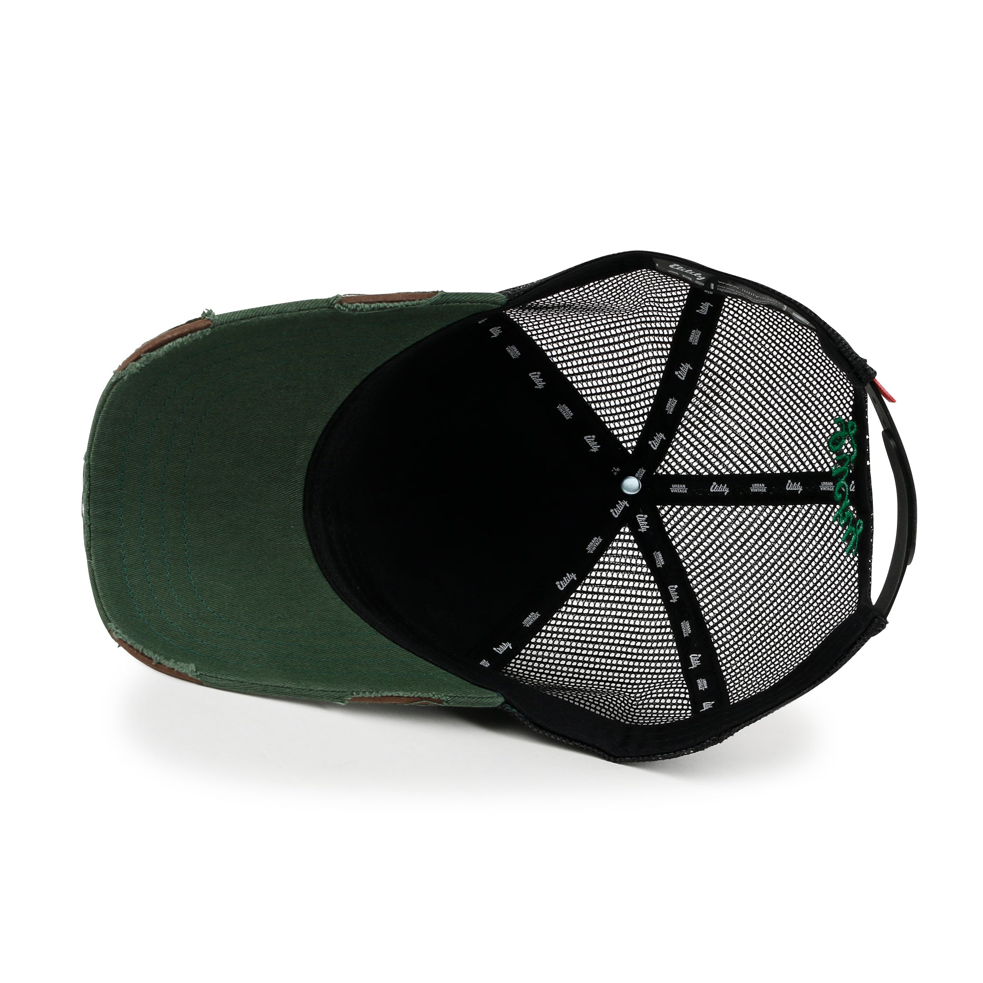 ililily Premium Clover Embroidery Cotton Trucker Hat Distressed Baseball Cap Medium / Light Beige