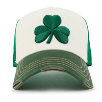 ililily PREMIUM Clover Embroidery Cotton Trucker Hat Distressed Baseball Cap