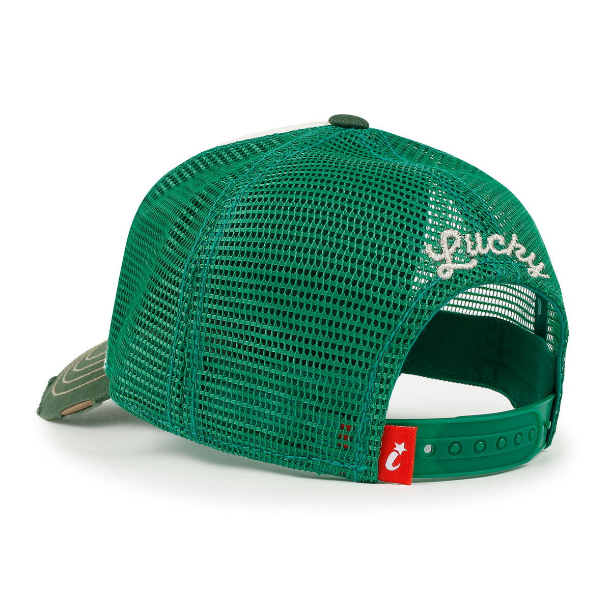 ililily PREMIUM Clover Embroidery Cotton Trucker Hat Distressed Baseball Cap