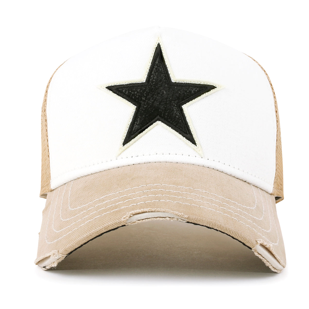 ililily PREMIUM Faux Leather Star Patch Baseball Cap Cotton Vintage Trucker Hat