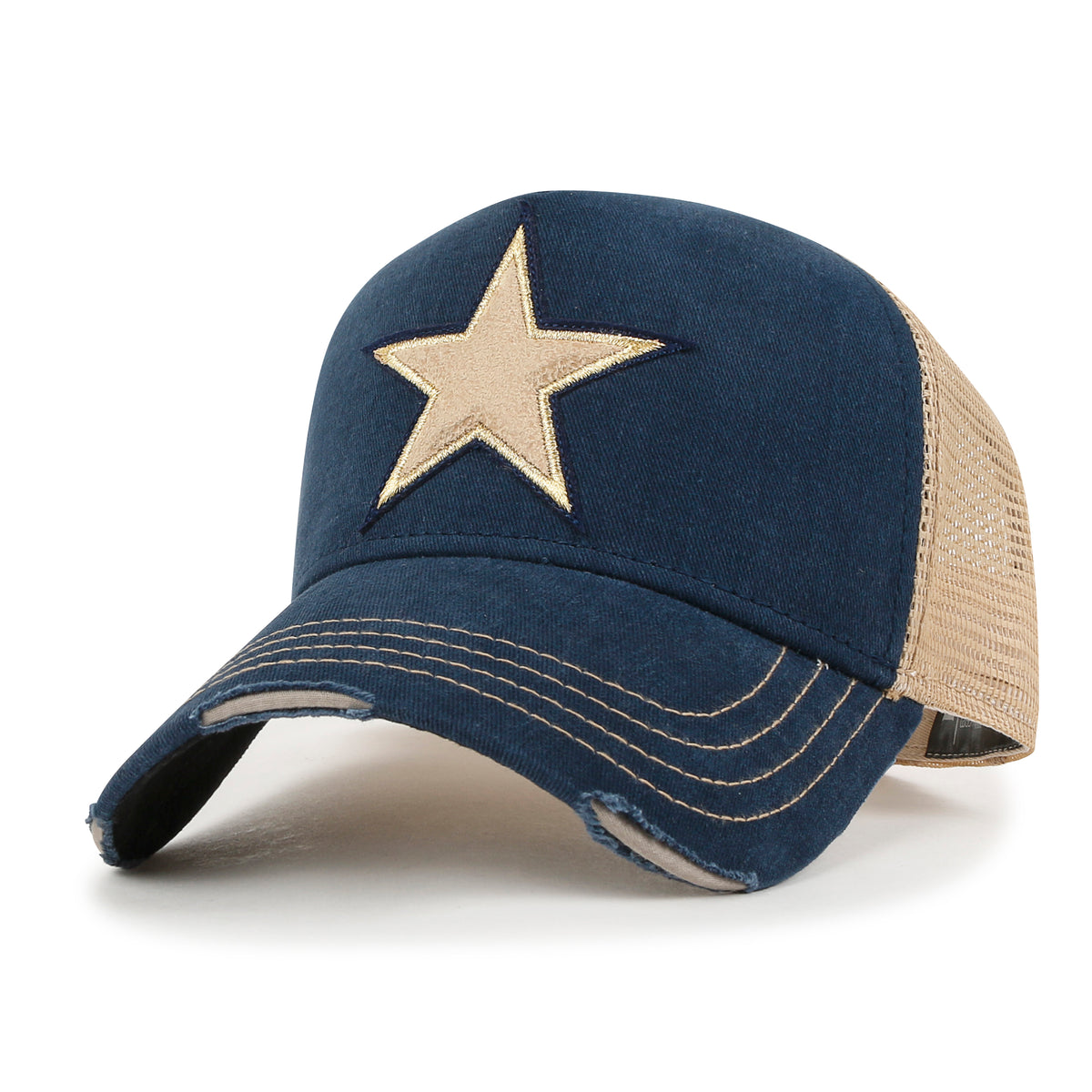ililily PREMIUM Faux Leather Star Patch Baseball Cap Cotton Vintage Trucker Hat