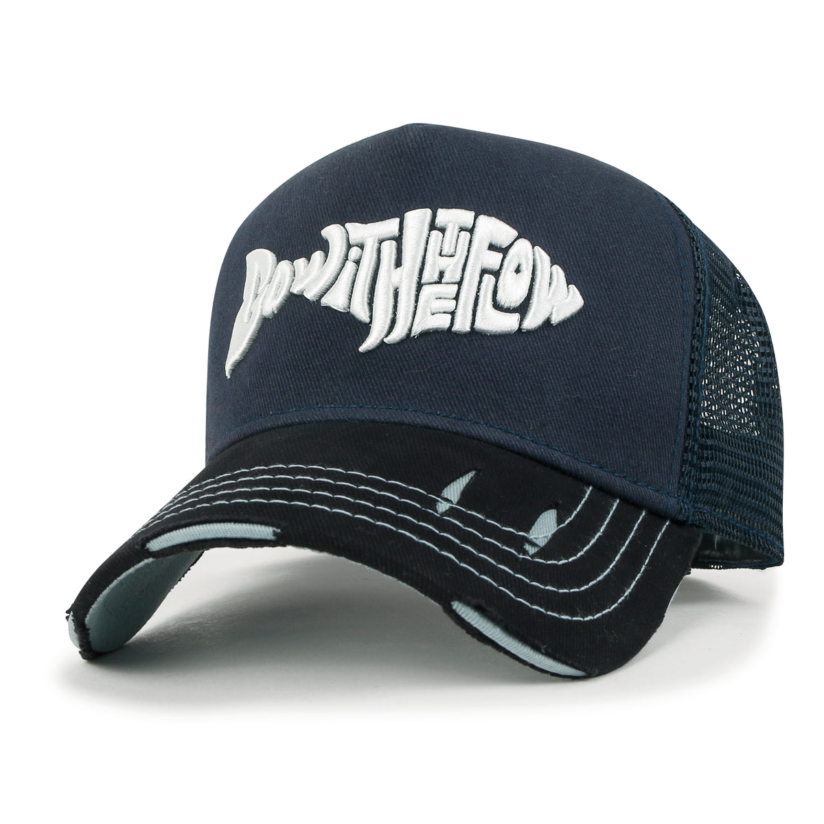 ililily PREMIUM Go With The Flow Embroidery Baseball Cap Vintage Trucker Hat