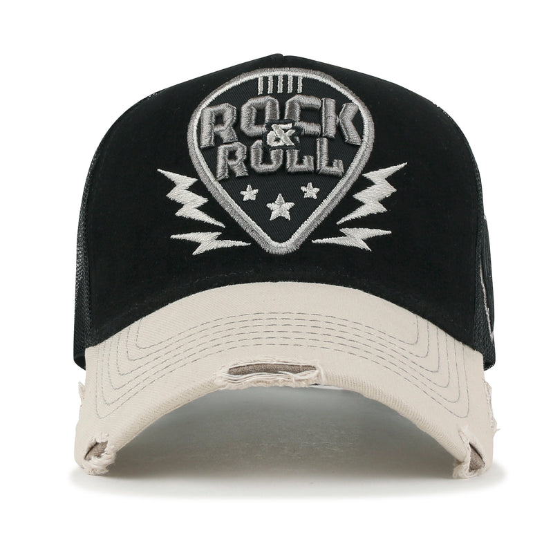 ililily Rock & Roll Embroidery Baseball Cap Guitar Pick Vintage Trucker Hat