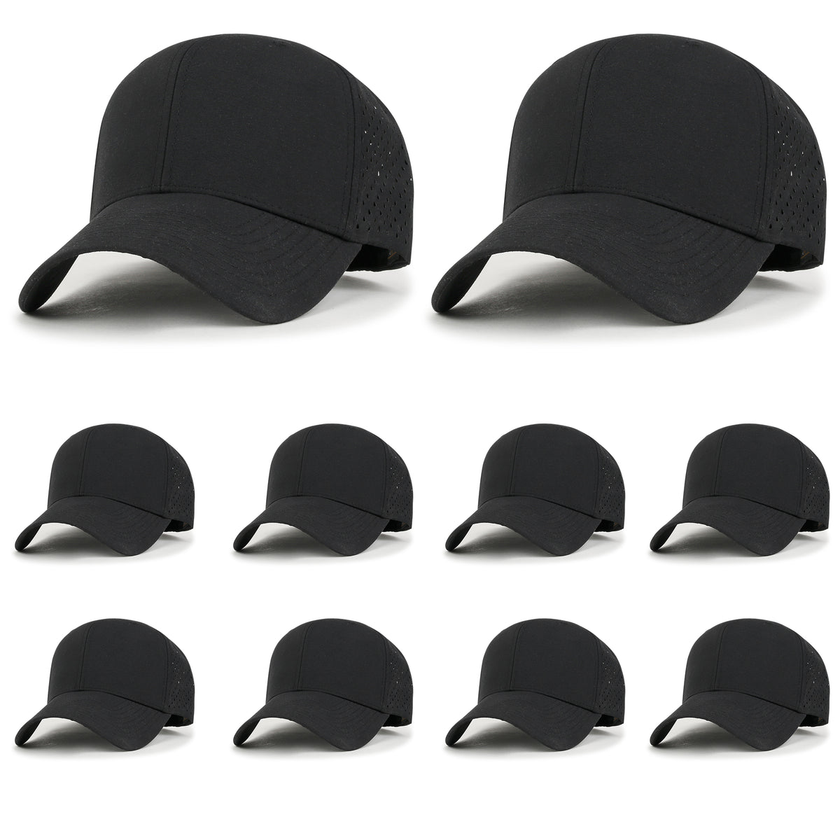 ililily 10 Bulk Pack Blank Six Panel Basic Baseball Cap Laser Cut Hole Back Hat