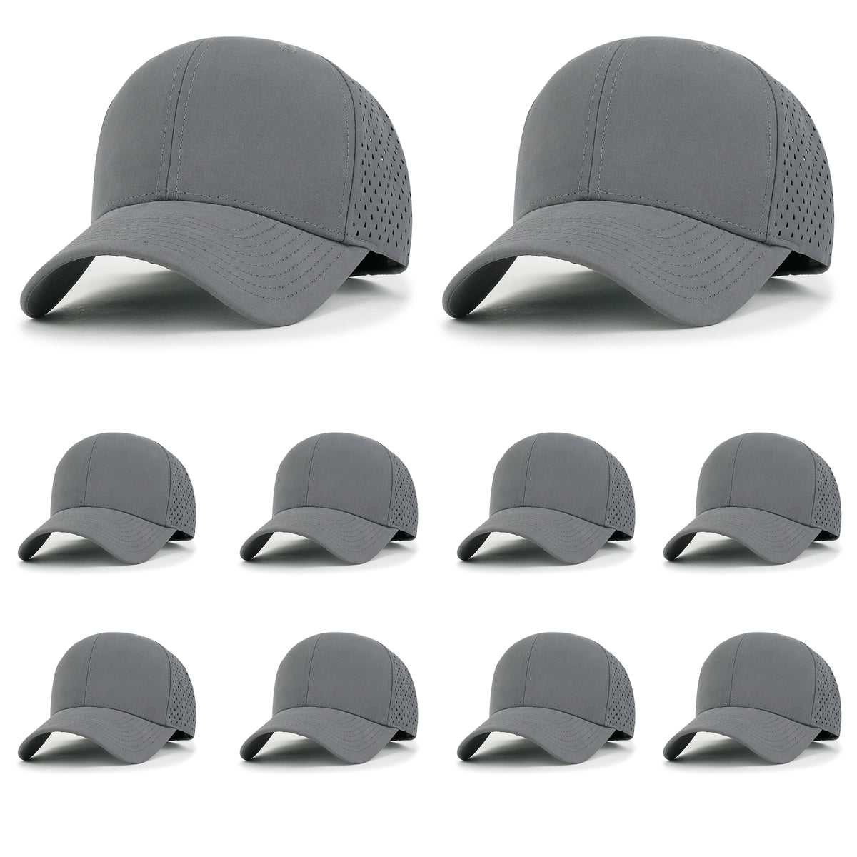 ililily 10 Bulk Pack Blank Six Panel Basic Baseball Cap Laser Cut Hole Back Hat
