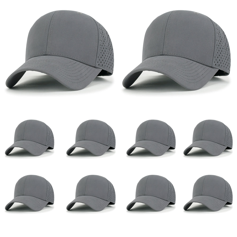 ililily 10 Bulk Pack Blank Six Panel Basic Baseball Cap Laser Cut Hole