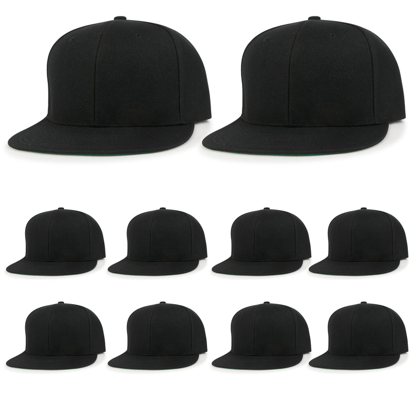 ililily 10 Bulk Pack Blank Six Panel Flat Bill Baseball Cap Basic Trucker Hat