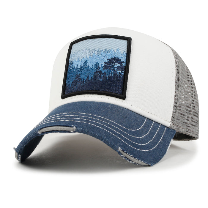 ililily PREMIUM Forest Embroidery Cotton Trucker Hat Distressed Baseball Cap