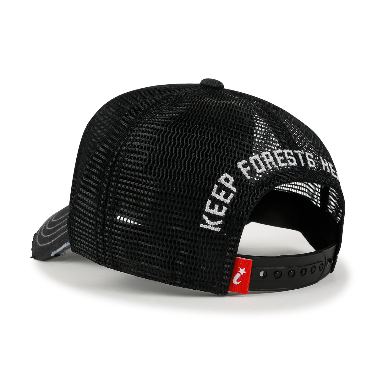 ililily PREMIUM Forest Embroidery Cotton Trucker Hat Distressed Baseball Cap