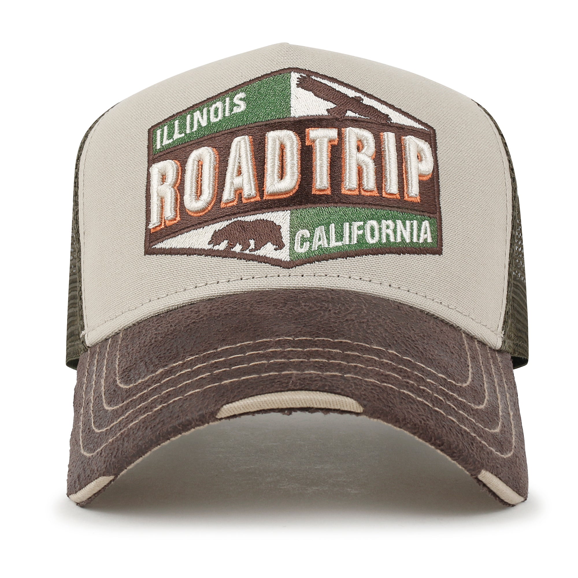 ililily Premium ROAD TRIP Embroidery Hexagon Patch Hat Vintage Basebal