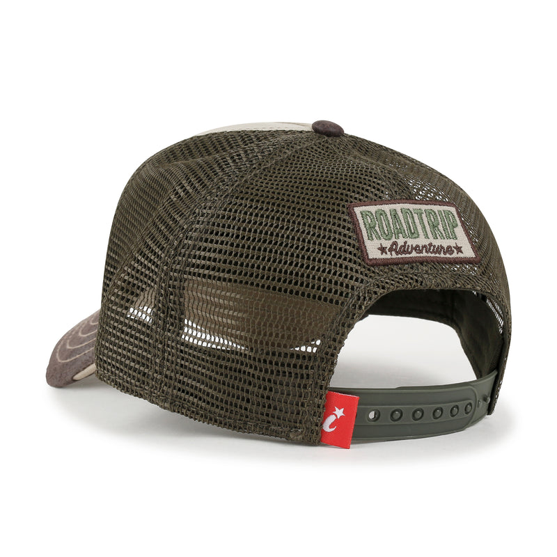 ililily Premium ROAD TRIP Embroidery Hexagon Patch Hat Vintage Baseball Cap