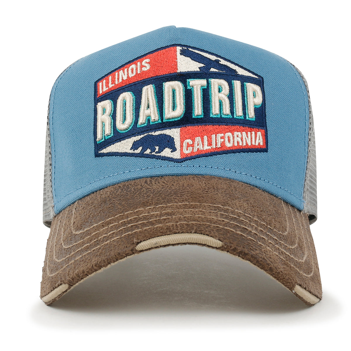 ililily Premium ROAD TRIP Embroidery Hexagon Patch Hat Vintage Baseball Cap
