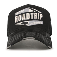 ililily Premium ROAD TRIP Embroidery Hexagon Patch Hat Vintage Baseball Cap