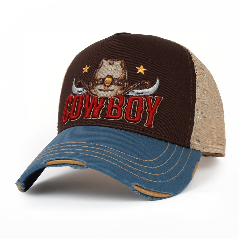 ililily PREMIUM Cowboy Wild West Vintage Baseball Cap Structured Trucker Hat