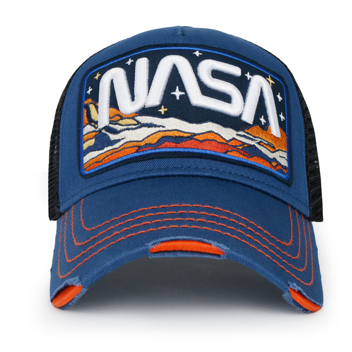 ililily PREMIUM NASA Mars Mission Embroidered Distressed Trucker Cap