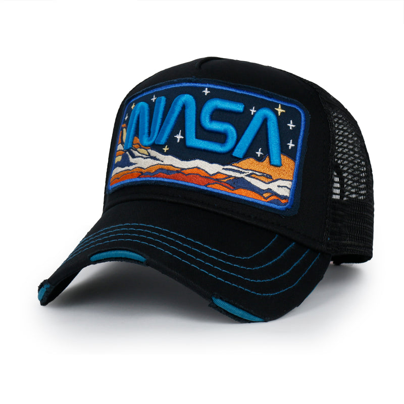 ililily PREMIUM NASA Mars Mission Embroidered Distressed Trucker Cap