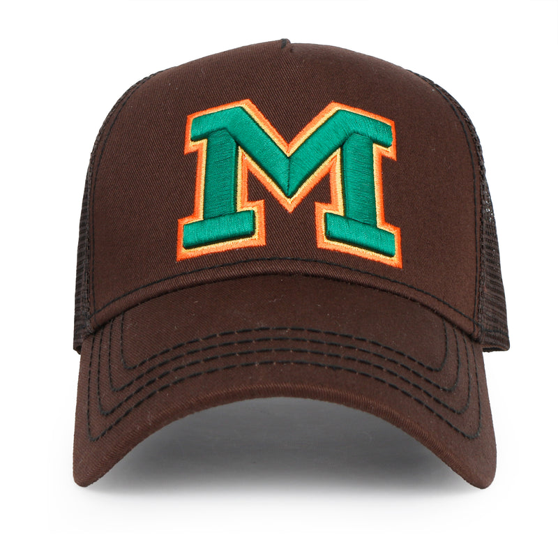 ililily PREMIUM Letter M Embroidered Cotton Trucker Cap Varsity Baseball Cap