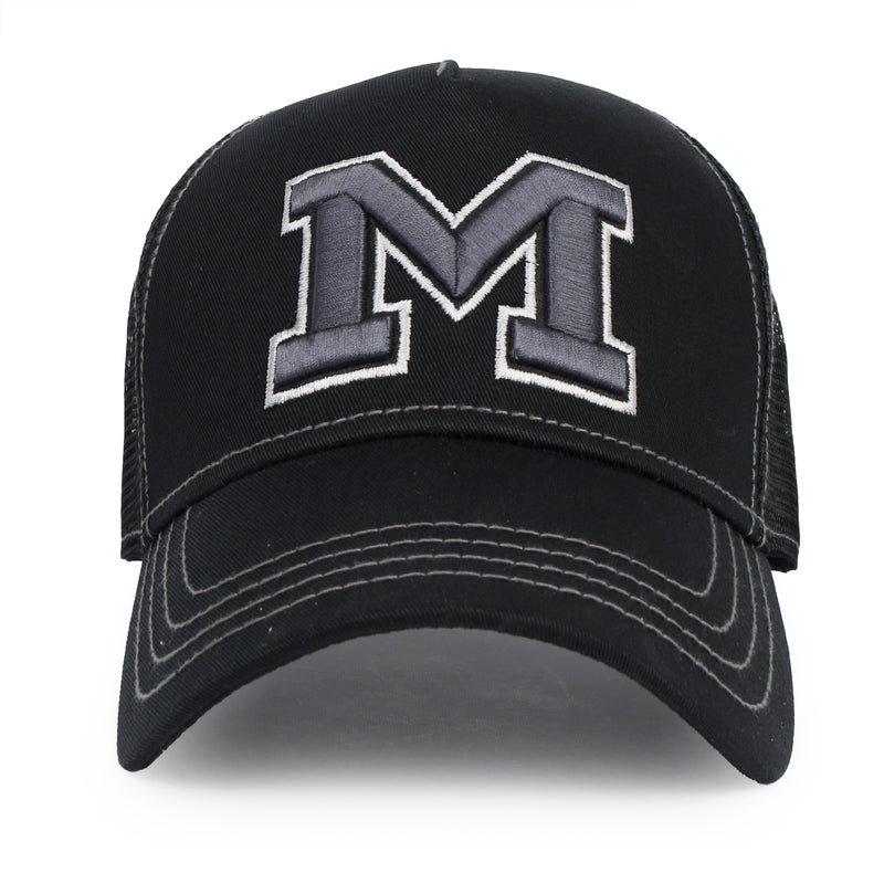 ililily PREMIUM Letter M Embroidered Cotton Trucker Cap Varsity Baseball Cap