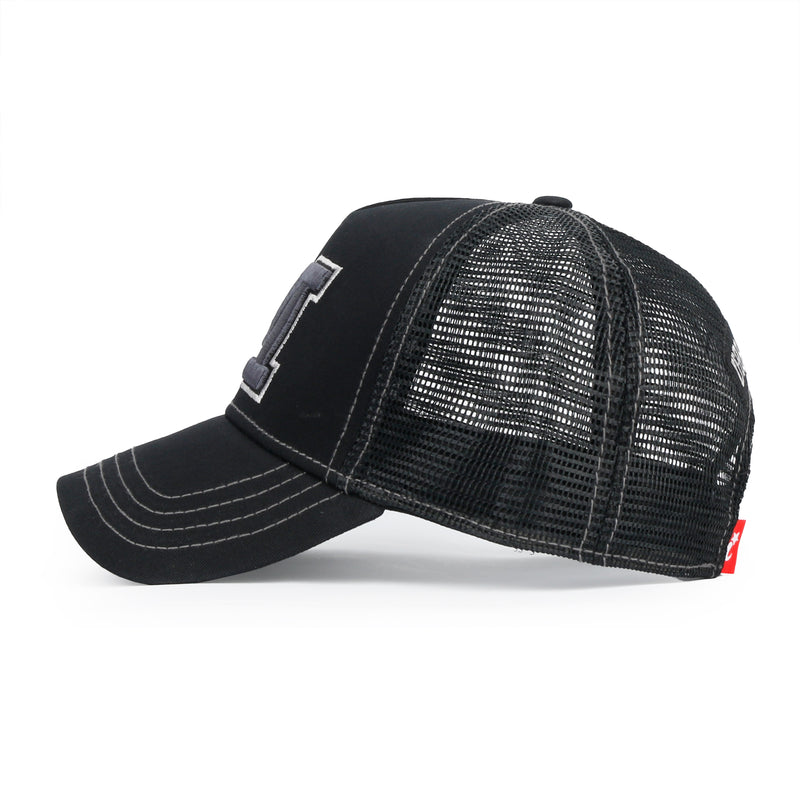 ililily PREMIUM Letter M Embroidered Cotton Trucker Cap Varsity Baseball Cap
