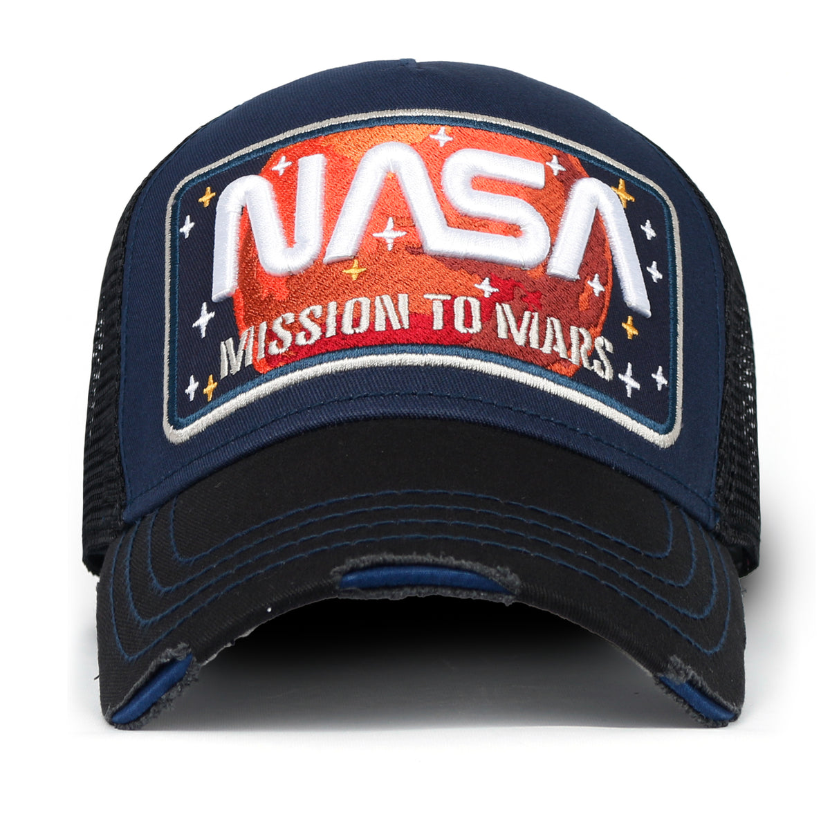 ililily PREMIUM NASA Mars Mission Embroidered Distressed Trucker Cap