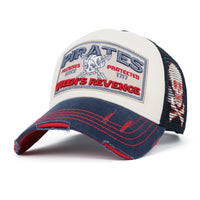 ililily PREMIUM Pirate Embroidery Distressed Trucker Hat Casual Baseball Cap