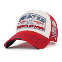 ililily PREMIUM Pirate Embroidery Distressed Trucker Hat Casual Baseball Cap
