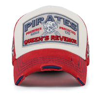 ililily PREMIUM Pirate Embroidery Distressed Trucker Hat Casual Baseball Cap