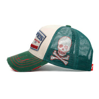 ililily PREMIUM Pirate Embroidery Distressed Trucker Hat Casual Baseball Cap