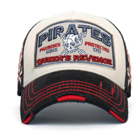 ililily PREMIUM Pirate Embroidery Distressed Trucker Hat Casual Baseball Cap