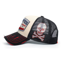 ililily PREMIUM Pirate Embroidery Distressed Trucker Hat Casual Baseball Cap