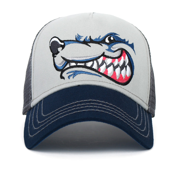 ililily PREMIUM Wolf Mascot Embroidery Trucker Hat Mesh Back Baseball Cap