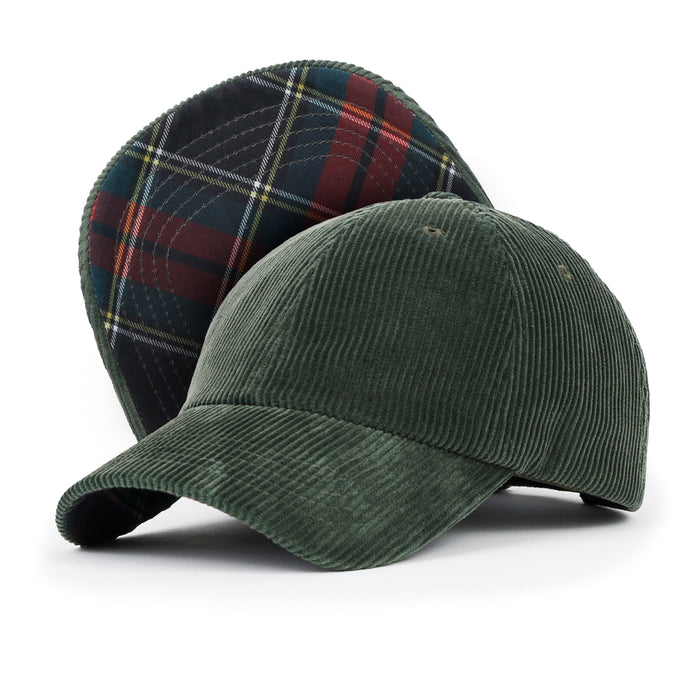 ililily Cotton Corduroy Dad Hat Vintage Casual Baseball Cap W/ Colorful Plaid