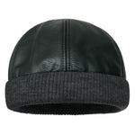 ililily Faux Leather Solid Color Skully Beanie Ribbed Knit Band Hat