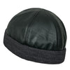 ililily Faux Leather Solid Color Skully Beanie Ribbed Knit Band Hat