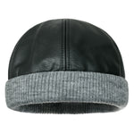 ililily Faux Leather Solid Color Skully Beanie Ribbed Knit Band Hat