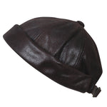 ililily Faux Leather Solid Color Short Beanie Strap Back Winter Hat Casual Cap