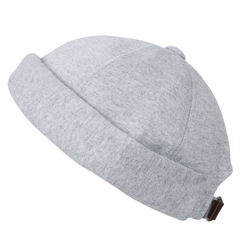 ililily Solid Color Cotton Short Beanie Strap Back Casual Hat Soft Cap