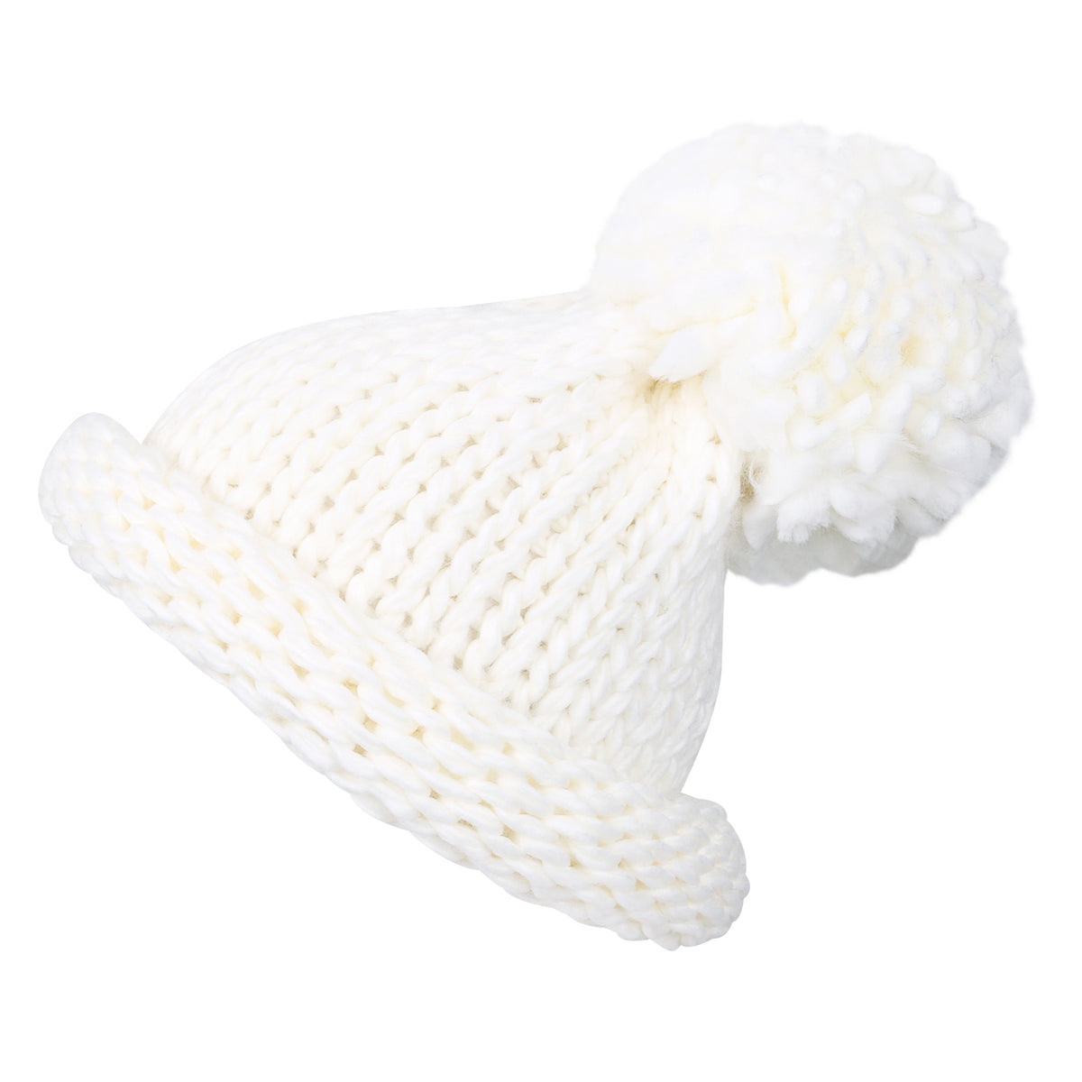 ililily Solid Color Fold Over Long Pompom Beanie Winter Ribbed Knit Slouchy Hat