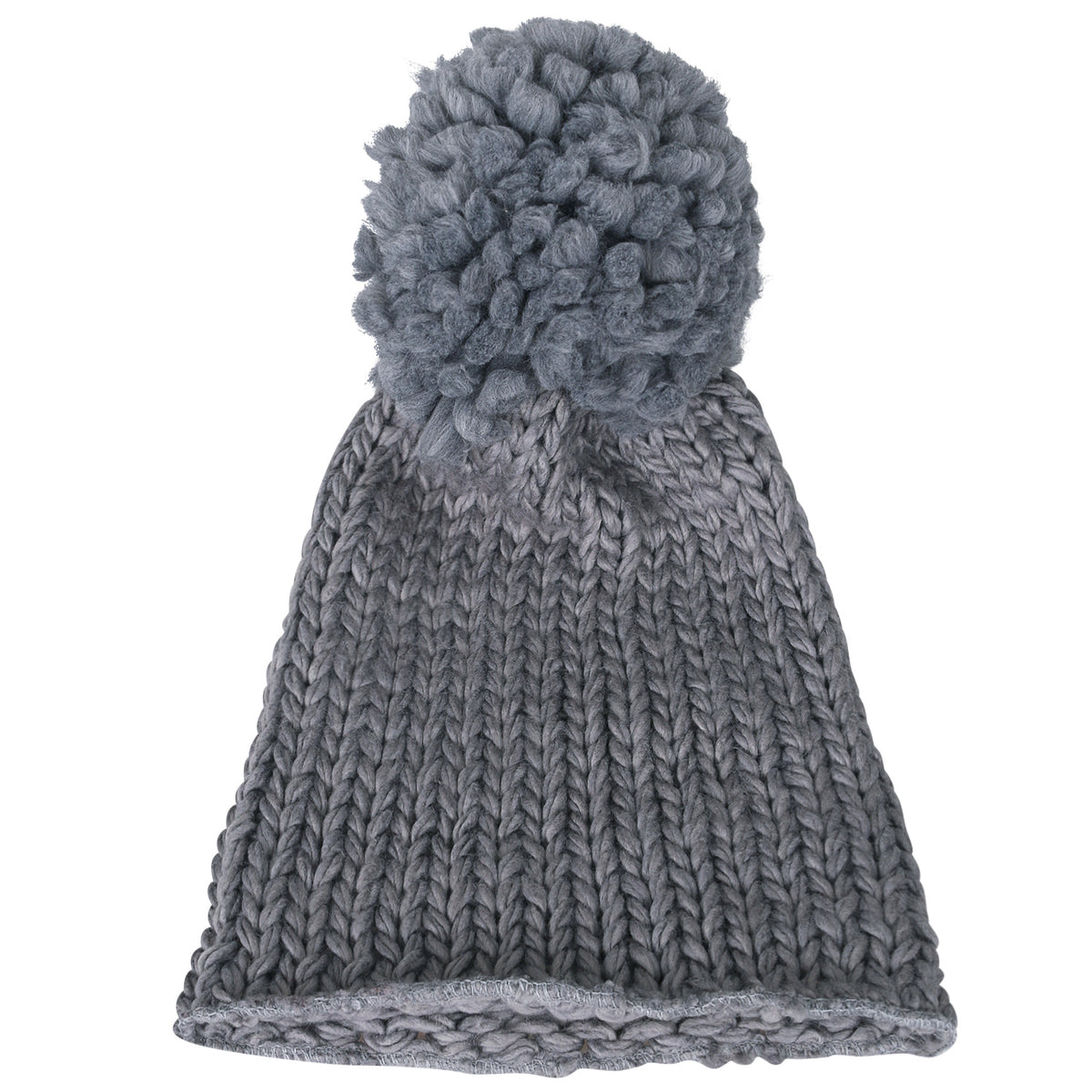 ililily Solid Color Fold Over Long Pompom Beanie Winter Ribbed Knit Slouchy Hat