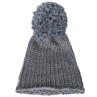 ililily Solid Color Fold Over Long Pompom Beanie Winter Ribbed Knit Slouchy Hat