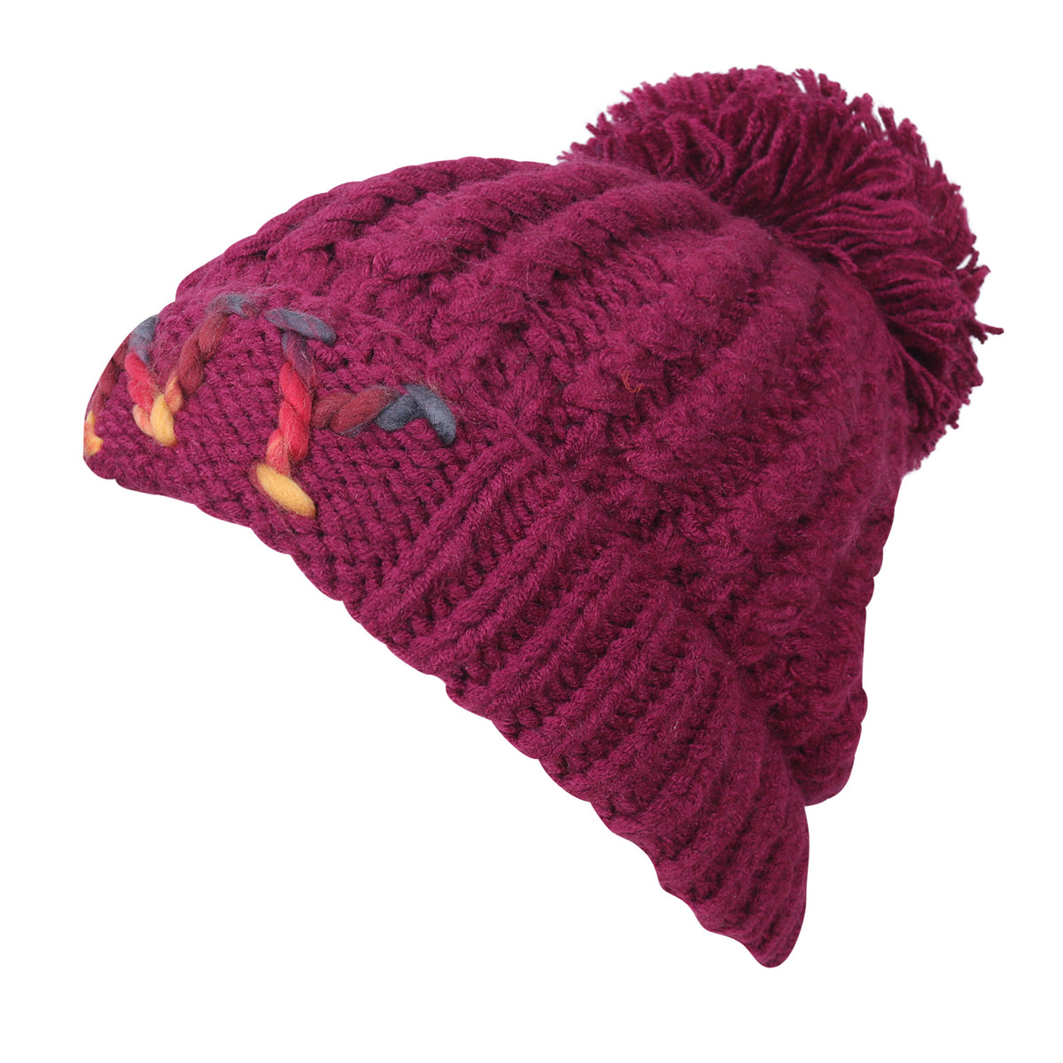 ililily Solid Color Fold Over Pompom Beanie NY Winter Ribbed Knit Slouchy Hat
