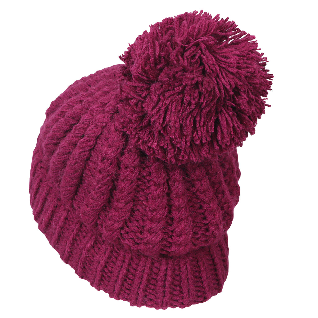 ililily Solid Color Fold Over Pompom Beanie NY Winter Ribbed Knit Slouchy Hat