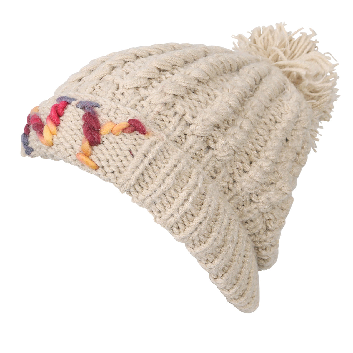 ililily Solid Color Fold Over Pompom Beanie NY Winter Ribbed Knit Slouchy Hat