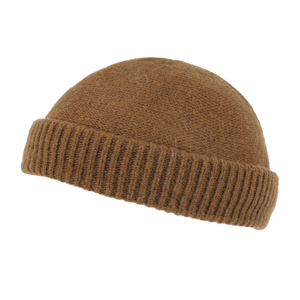 ililily Solid Color Fold Over Beanie Wool Blended Short Ribbed Knit Hat